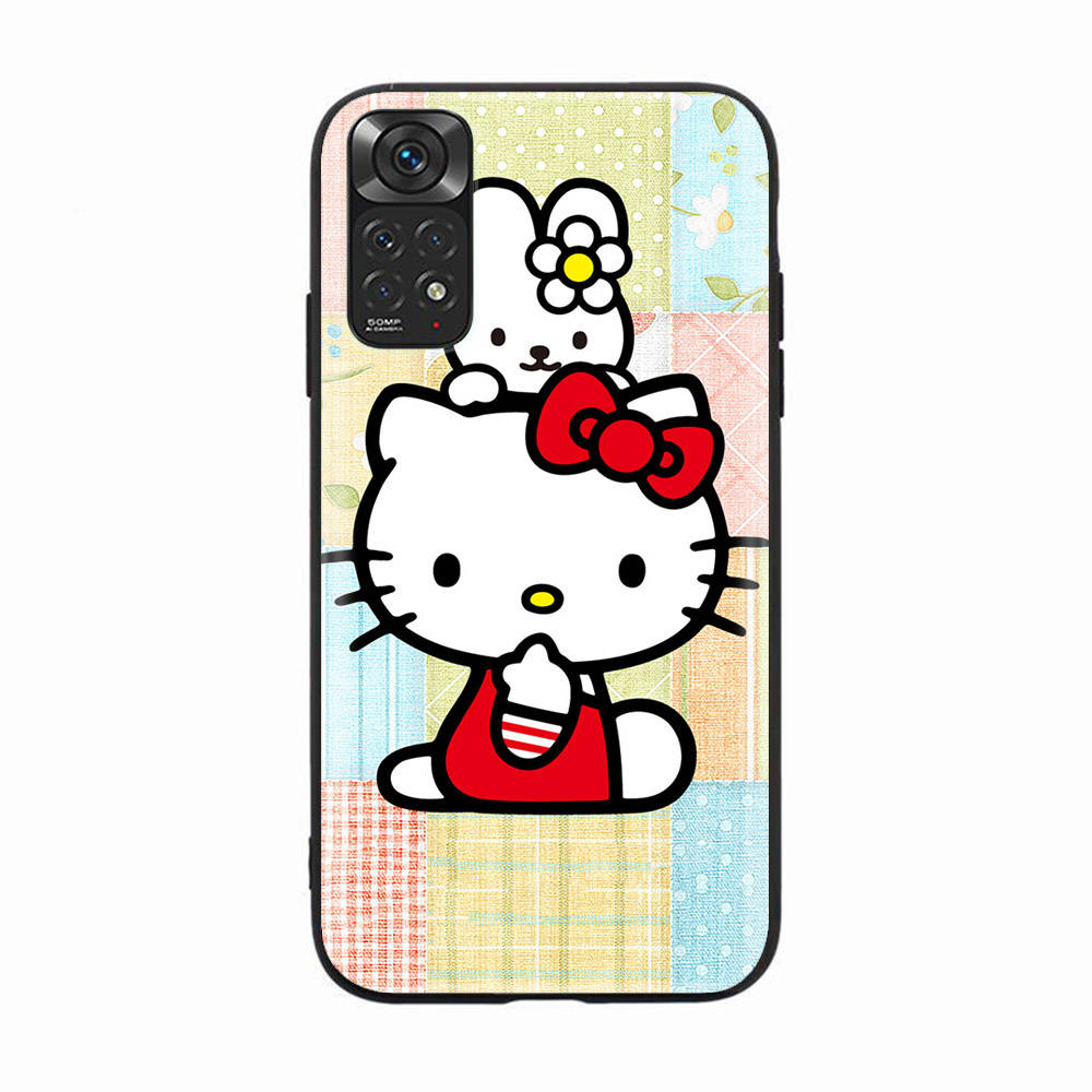 Чехол H-8 Lovely Hello Kitty Black Sofe для iPhone 16 15 Plus 14 13 Mini 12 11 Pro 8 6 6S SE 5 XR XS Max Realme C30 C33 C32 9I VIVO V29 V27 V23 Y36