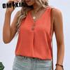 Women's Summer V-neck Button-down Tank Top T-shirt Loose Casual Shirt