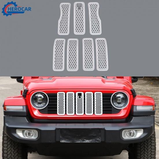For Jeep Wrangler JL 24-25 WHITE Grille Panel Decor Cover Trim Guard ert Deco