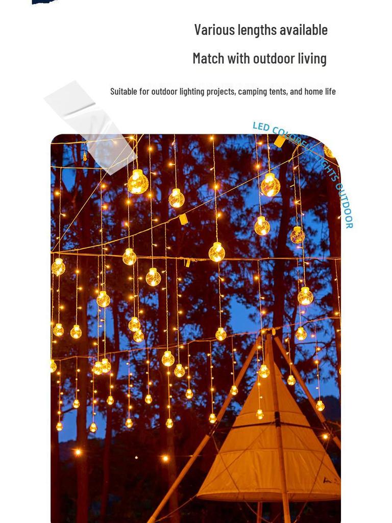 Уличные светодиодные гирлянды-шторы «Звездный ледяной шар» на солнечных батареях для гостевых домов, беседок, дворов и балконов