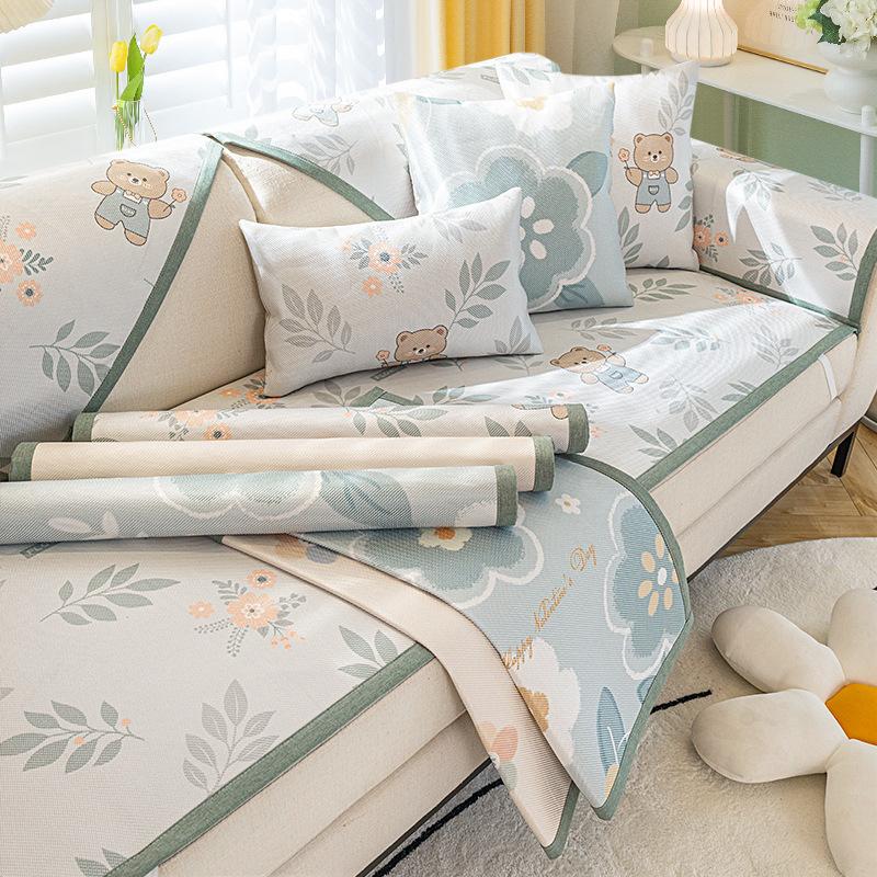Cartoon Ice Rattan Sofa Cushion Cool Mat Cool Cushion Ice Silk Mat Washable Summer Sofa Cover Cover Cushion Cover Cloth Towel Mat