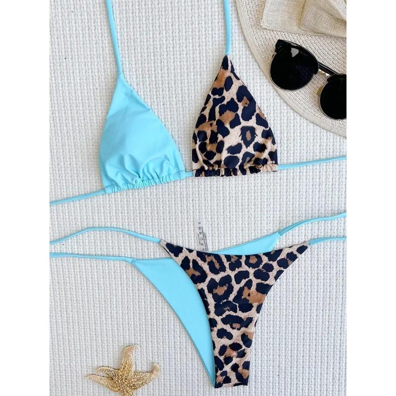 Бикини с леопардовым принтом и бретельками через шею 2025 года, мини-микробикини, женский купальник, женский купальник, комплект бикини из двух частей, купальный костюм, плавание