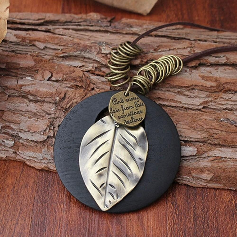Leaves Sweater Chain Leather Chain Clothing Pendant Vintage Sweater Necklace for Women Men