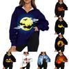 Women's Fashion Casual Long Sleeve Halloween Printed Zipper Turtleneck Drop Shoulder Sweatshirt Top