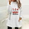 Women's Christmas Print Round Neck Loose Long Sleeve Pocket Plush Hoodie
