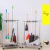 Floor-Standing Stainless Steel Movable Mop and Broom Holder - Punch-Free Bathroom Storage Organizer
