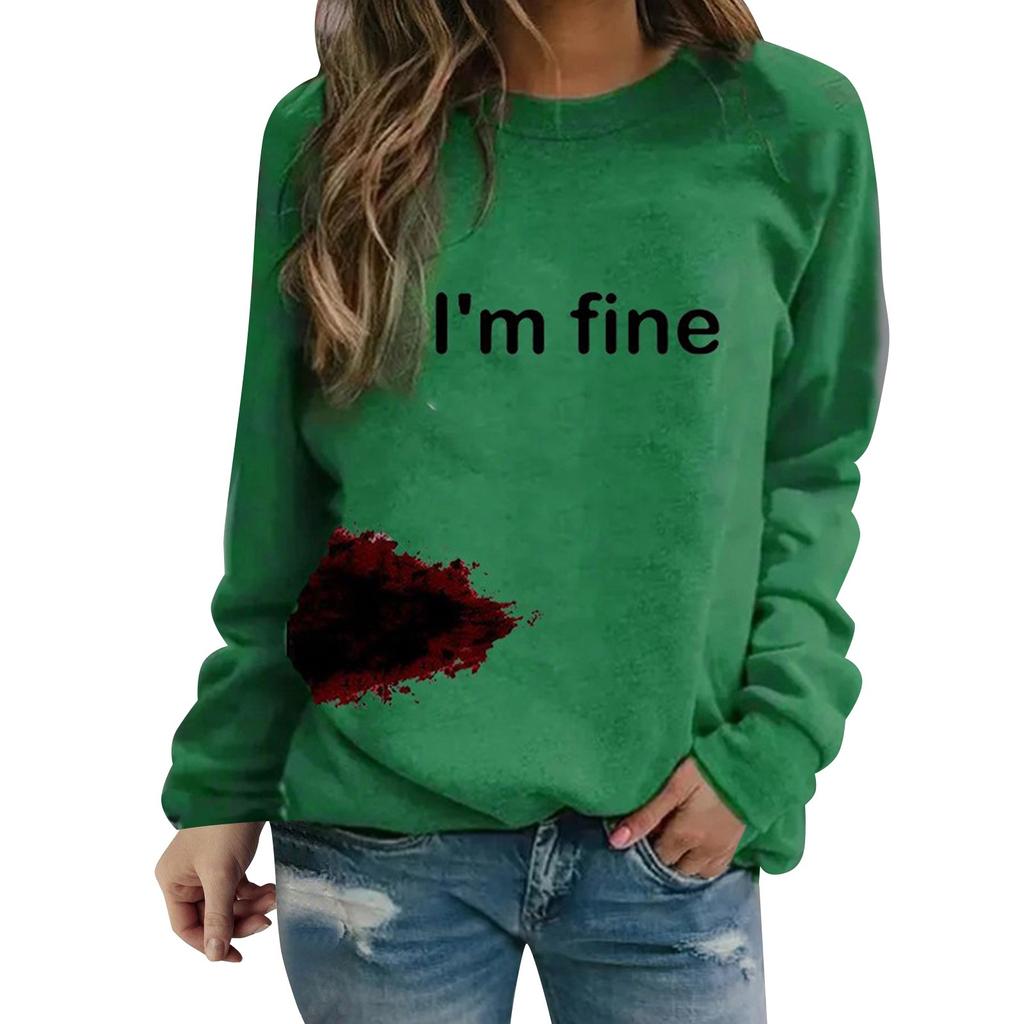 Женская толстовка с круглым вырезом и узором «кровь» с длинными рукавами I'm Fine, легкие толстовки с капюшоном для женщин, женская мода на молнии
