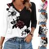 Women's T Shirt Print 3/4 Sleeve Daily Weekend Fashion Basic V- Neck Regular Top