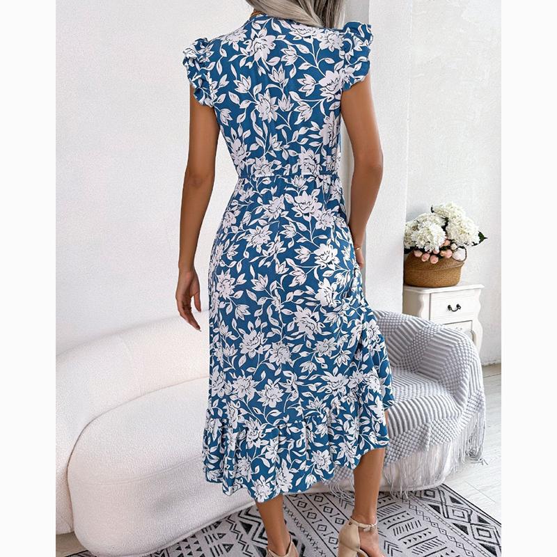 Весенне-летнее длинное платье с цветочным принтом, женское праздничное элегантное платье с высокой талией, женское элегантное платье с v-образным вырезом, тонкие винтажные платья, женская одежда 24329
