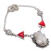 Natural Moonstone, Coral Gemstone 925 Sterling Silver Jewelry Necklace 18" m1P21