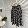 Spring Striped Long Sleeved T-shirt for Women Loose and Lazy Round Neck Casual Top Base Shirt