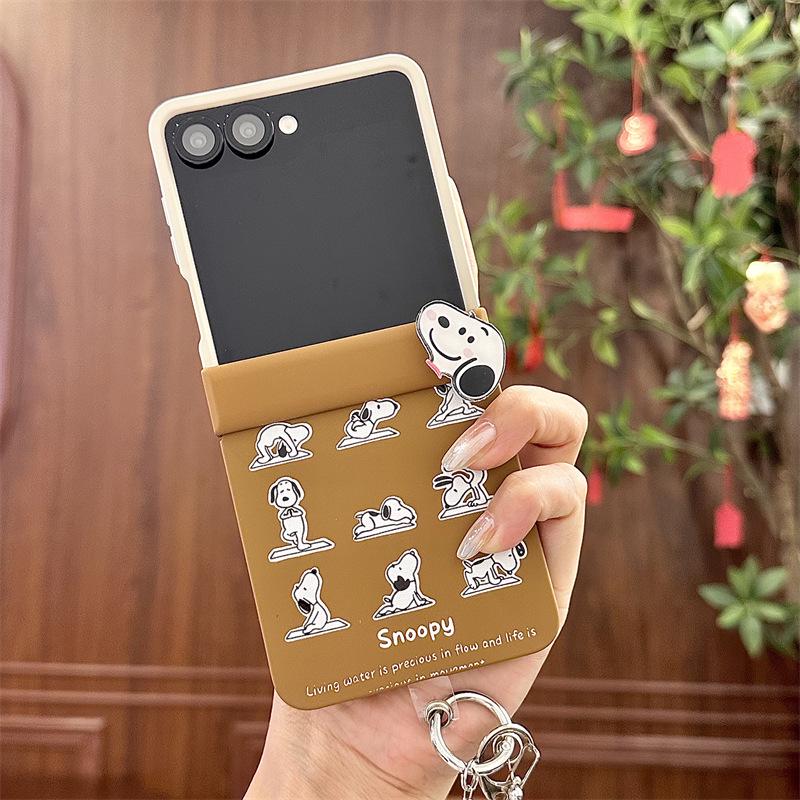 Корейский мультяшный чехол для телефона с 9 ячейками для Samsung ZFlip6/Z5 с цветовыми блоками и магнитной подставкой