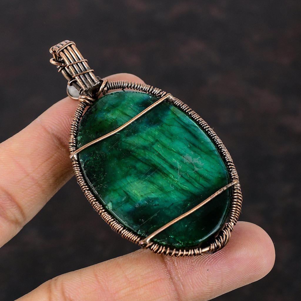 Tree Of Life Green Fire Labradorite Pendant Copper Wire Wrapped Jewelry Rainbow Moonstone Pendant Handmade Pendant Copper Gemstone Pendants