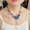 Ожерелье на ключицу с подвеской в виде капли воды и бабочки, темно-синее, нишевое, ретро, с кристаллами, для женщин