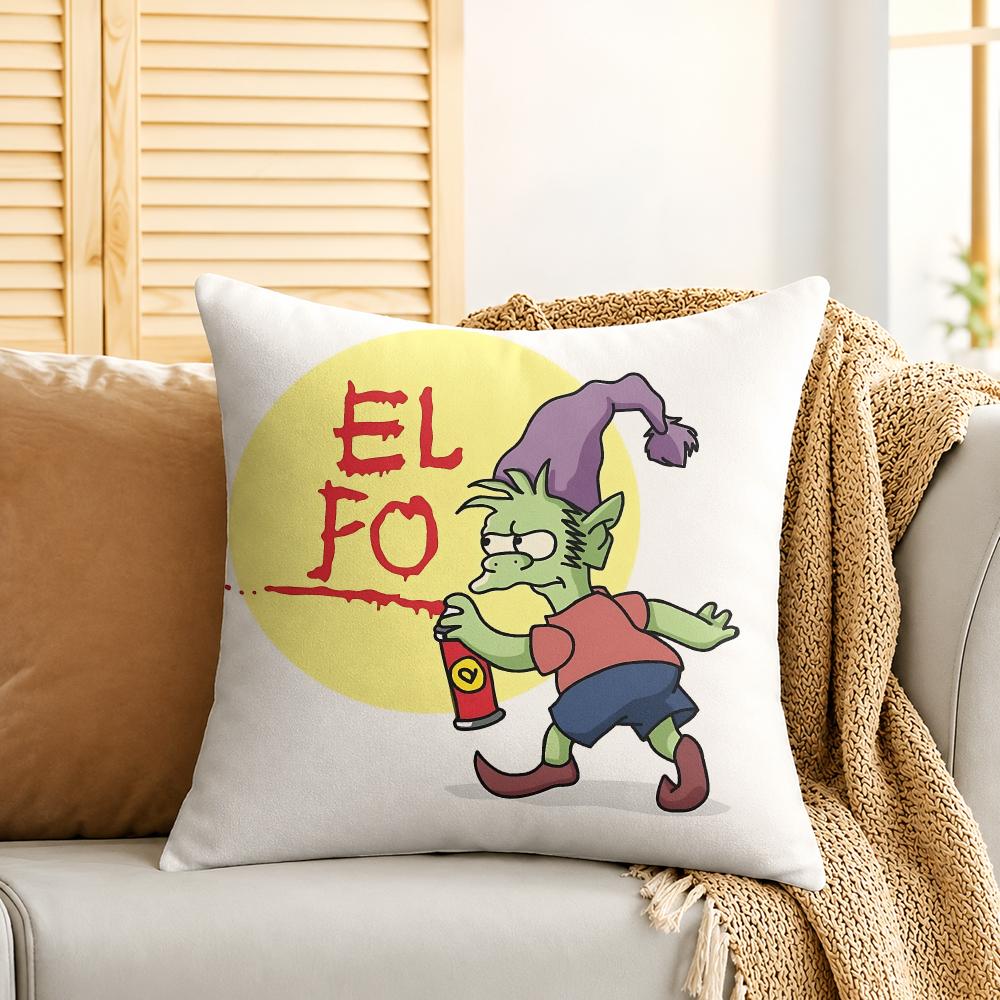 DDisenchantment Elfo Cushion Cover Silky Short Plush Invisible Zipper Dustproof Sofa Pillow Case For Home Decor