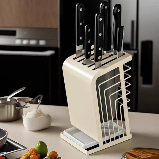 Металлический блок для ножей с устойчивым основанием, несколькими отделениями, полым дышащим дизайном, экономящий место держатель для ножей для кухонной столешницы