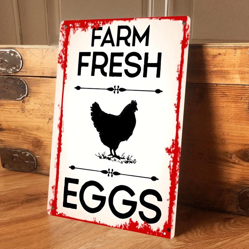 1 piece of vintage tinplate wall hanging, featuring fresh farm eggs, a rustic chicken pattern, suitable for kitchen, dining room