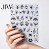 Funny Expression Nail Decals Halloween Art Stickers, 3D Embossed Skeleton Hand Pumpkin Bat Retro Black Stickers Decals, Self-Adhesive Manicure