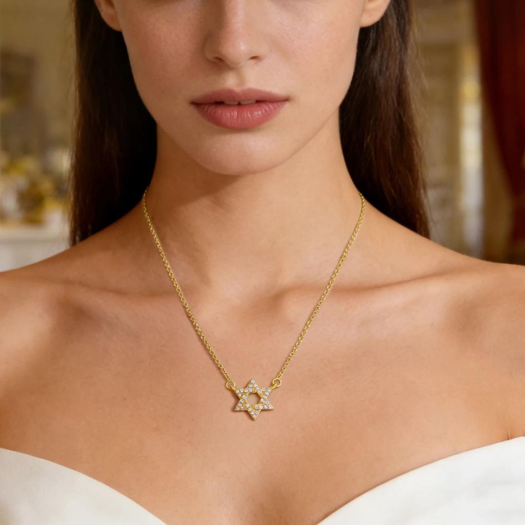 Star of David Necklaces for Women Men Fashion Hollow Hexagonal Star Pendant Chain Necklace Judaica Jewish Jewelry