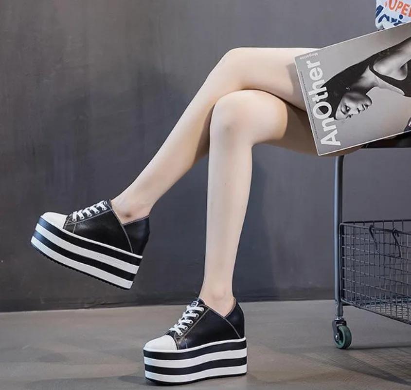Fashion High Quality 12cm Platform Wedge Sneakers Shoes Slippers for Women Shoes Spring Autumn Breathable Summer Shoes Mules Breathable