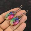 Радужные солнечные кварцевые серьги-друзы, серьги из медной проволоки, серьги ручной работы, ювелирные изделия из медной проволоки, серьги из натурального драгоценного камня, подарок для мамы