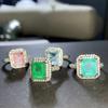 Classic 8*10 Paraiba Ring Pink Blue Green Ring for Ladies Jewelry Wedding Bridal Ring Attend Party Jewelry  Stamps Ring
