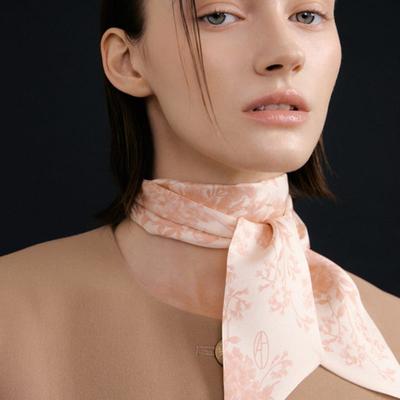 AVVINA PELLE Le Jardin Long Twilly Silk Scarf - Rose/Cream Beige