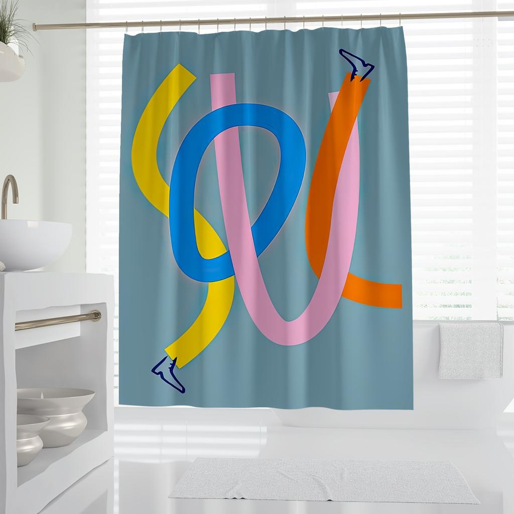 1Pc Modern Minimalist Abstract Art Shower Curtain, Digital Print, Bold Line Design, Bathroom Decor