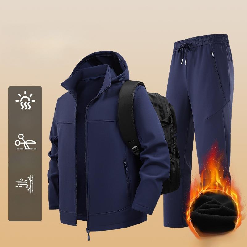 Winter Men Outdoor Fleece Sport Suits Tracksuit Men Sportswear Thick Hike Sets Male Joggers Hooded Suit 2 Pieces Jacket Pant