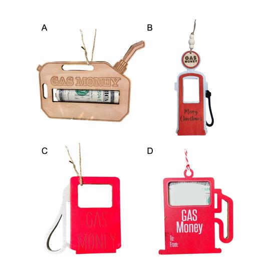 Wooden Gas Can Money Holder Christmas Tree Hanging Gas Money Wallet Cash Envelope Decoration Ornament Pendant Festival Party Wood Money Gift
