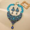 Средневековый Ретро Боснийский Стиль Преувеличенные Синие Драгоценные Камни Полный Комплект Ожерелье Серьги-гвоздики