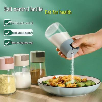 Кухонная стеклянная бутылка для соли с количественным дозатором - Герметичная банка для приправ с дозатором кнопочного типа