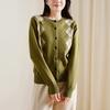 French Retro Contrasting Diamond Grid Knitted Cardigan Jacket