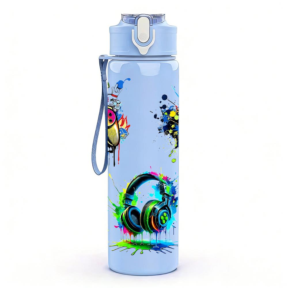 1PC Soccer Headset Splash Combination 750ml Color Plastic Water Bottle Leakproof Flip Straw Lid For Sports Office Home Use