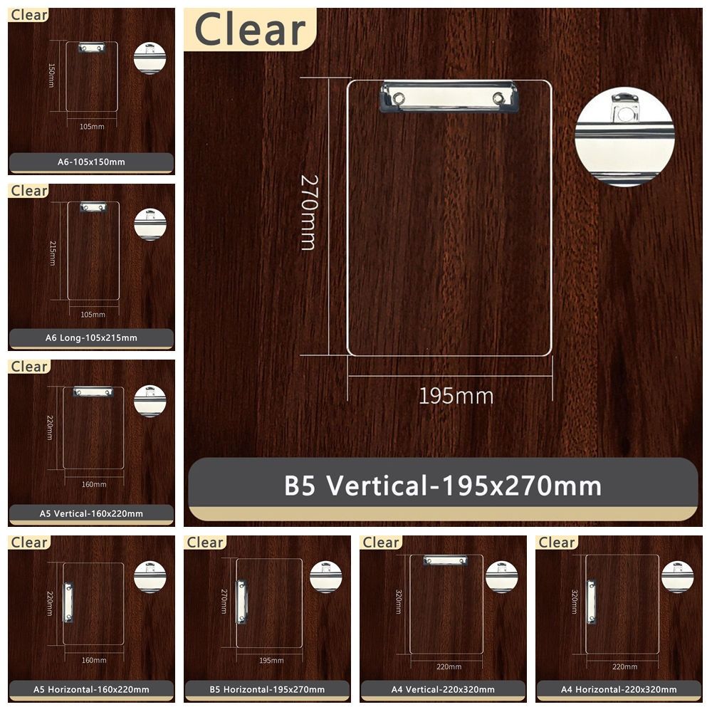 A4/A5/B5/A6 Clipboard Acrylic Menu Clip Board Simple Document Clip Holder Students