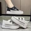 Platform Casual Single Shoes Women's Spring and Autumn New Round Head Color Matching Student Board Shoes Rhinestone Velcro White Shoes