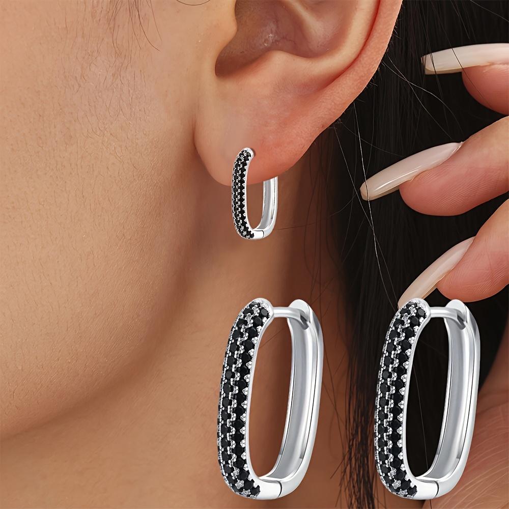 Black Awn Женские серьги-кольца с черным камнем