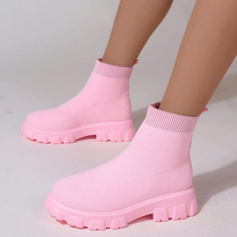 2024 Осень Зима Новые Парные Носки Туфли Женские Толстые Подошвы Повседневные Большие Размеры Сетчатые Красные Трикотажные Короткие Сапоги Модные Женские Сапоги
