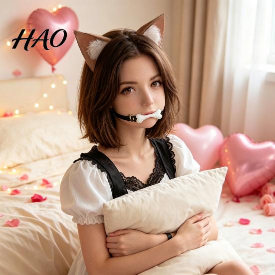 Dog Bone Shape Mouth Gag Bondage Gag, Breathable Ball with Adjustable Strap Couple Interactive Accessory for Couples, Adult BDSM Role Play Toy