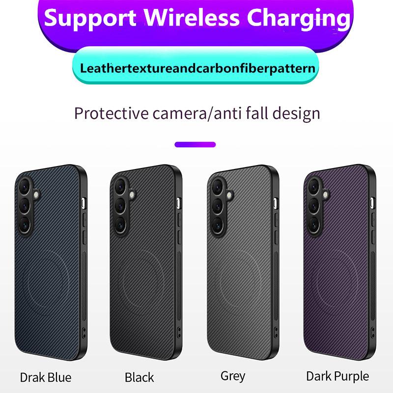 For Samsung Galaxy A55 Luxury Carbon Fibre For Magsafe Magnetic Case For Samsung A55 Wireless Charging Lens Protector Cover