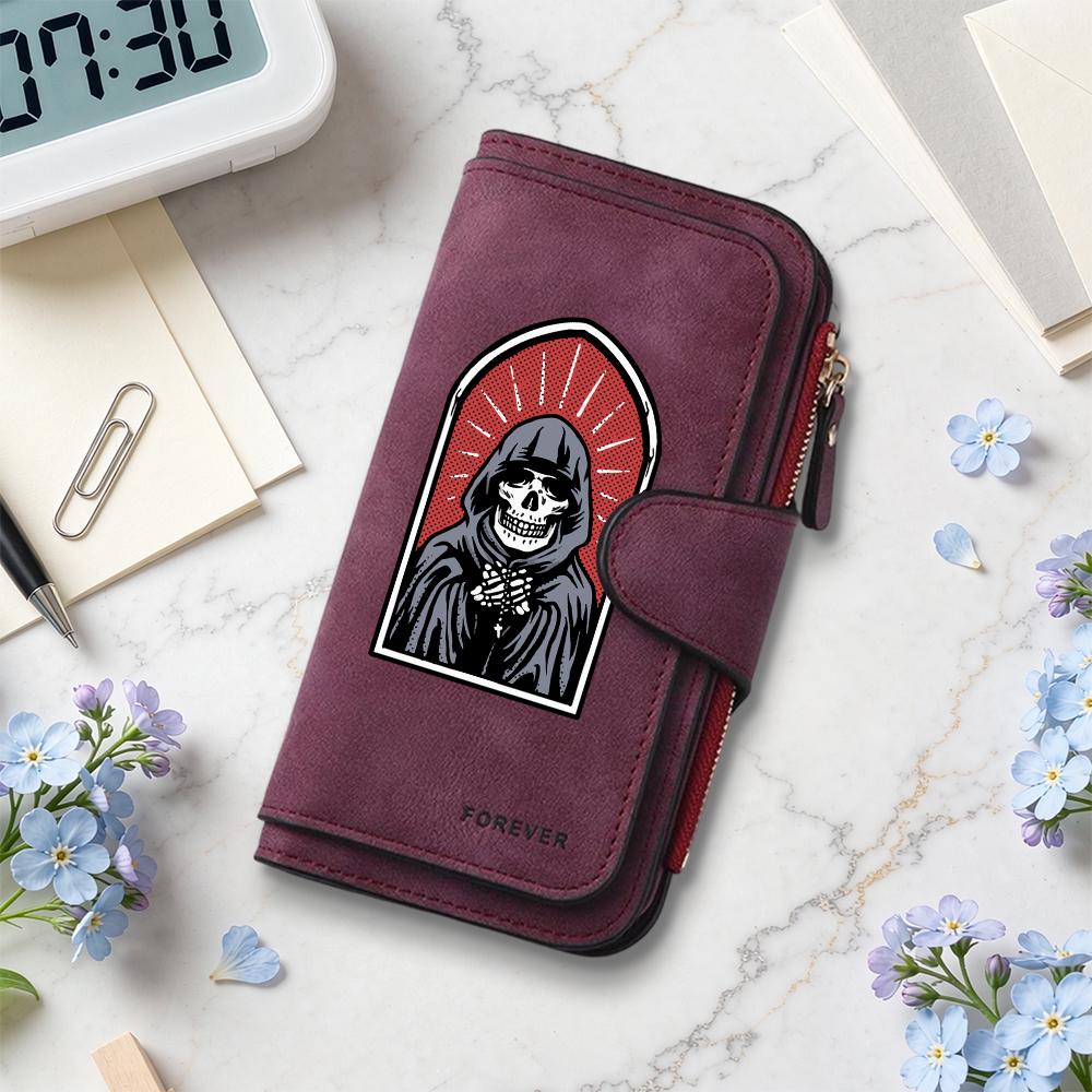 Grim Reaper Pattern Long Wallet Forever PU Leather Multi Card Slot Zip Purse
