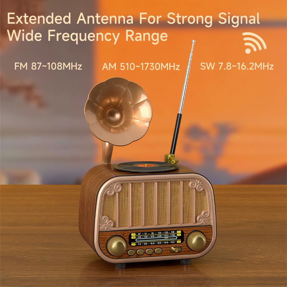 Multi-band Vintage Radio, Portable FM AM SW Radio, Wireless Music Streaming & TF Card Play, Retro Styling for Home/Garden