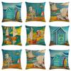 Artistic Beach Oil Painting Cushion Cover With Invisible Zipper For Stylish Interiors