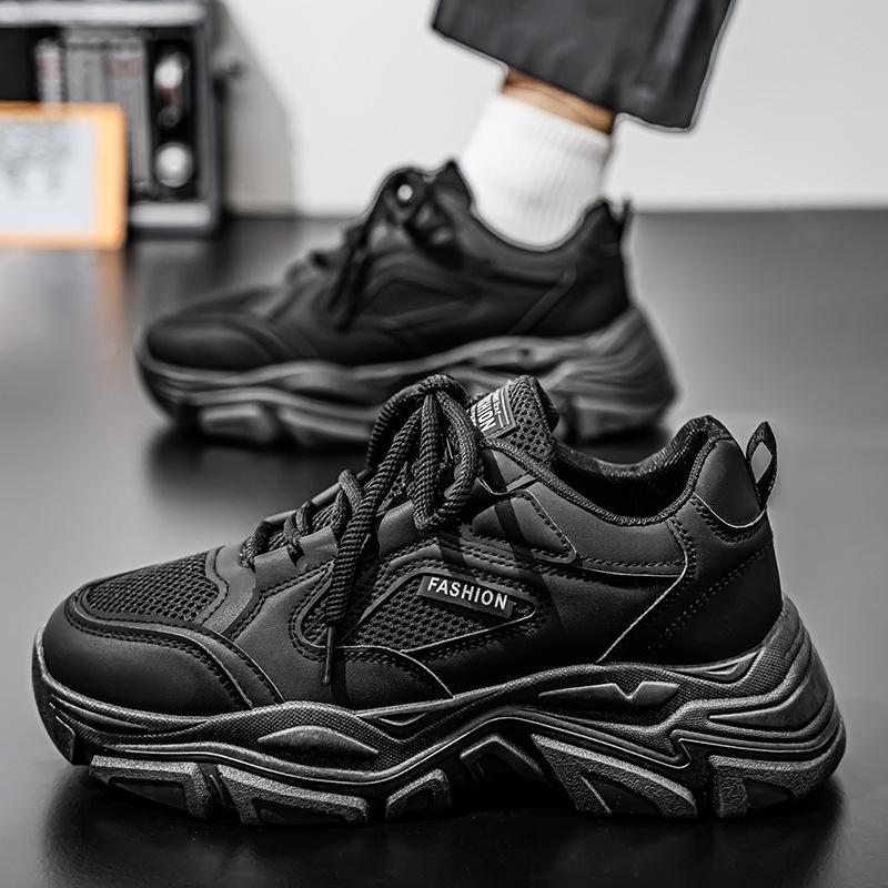 Мужская обувь весна и лето универсальная студенческая повседневная сетчатая спортивная для бега на толстой подошве с увеличением роста черные папины модные белые туфли нескользящие