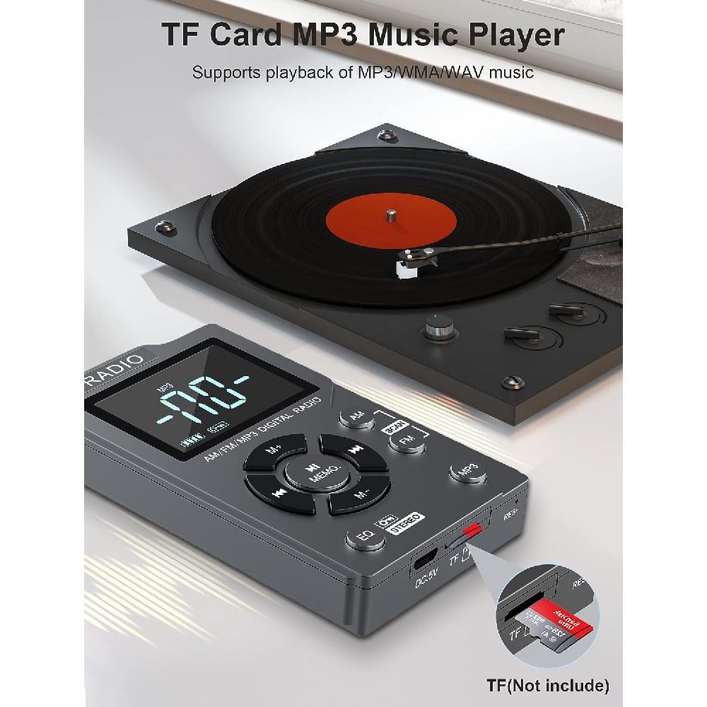 Цифровое AM FM-радио Портативное карманное радио, перезаряжаемый Walkman-радио на 600 мАч со стереонаушниками, поддержка TF-карты, большой ЖК-экран и экран блокировки