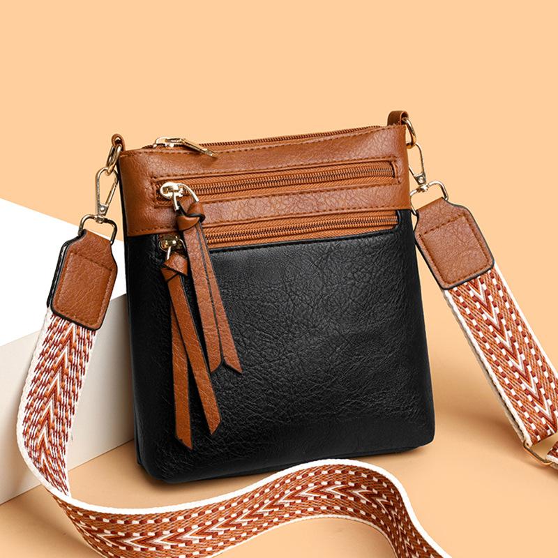 Vertical Multi Pocket Shoulder Crossbody Bag with Wide Strap