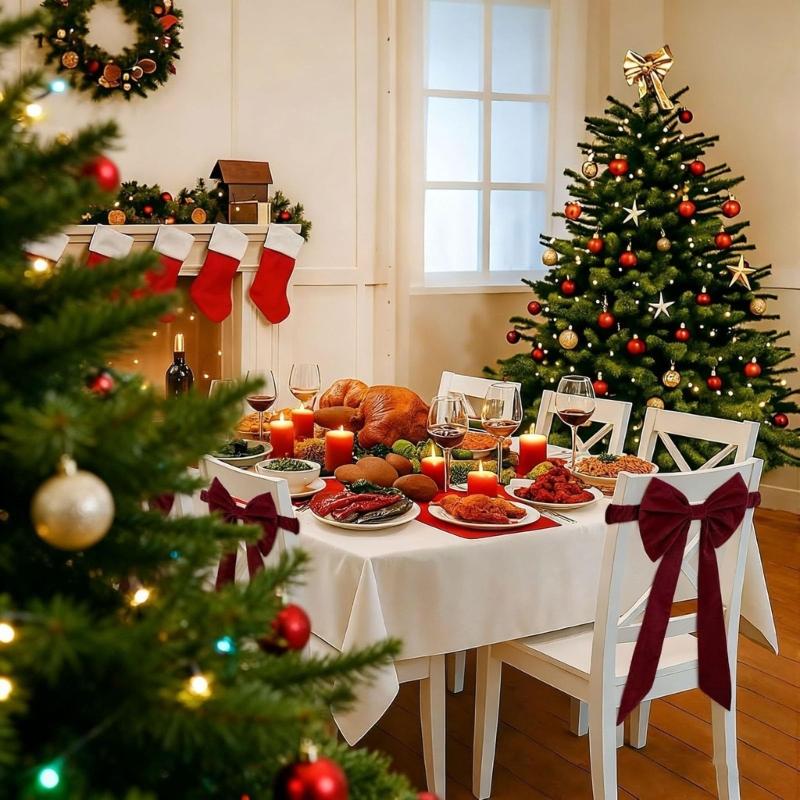 Christmas Velvet Chair Bows Tie Chair Back Ribbons Sashes Set for Weddings and Event for Enhancing Venue Elegances