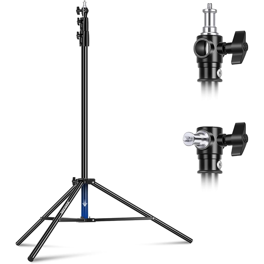 NEEWER 9.2ft/2.8m Air Cushion Light Stand, Heavy Duty Metal Photo Tripod Stand with 1/4"~3/8" Reversible Spigot, 3-Way Mounting Interface & Metal Lock