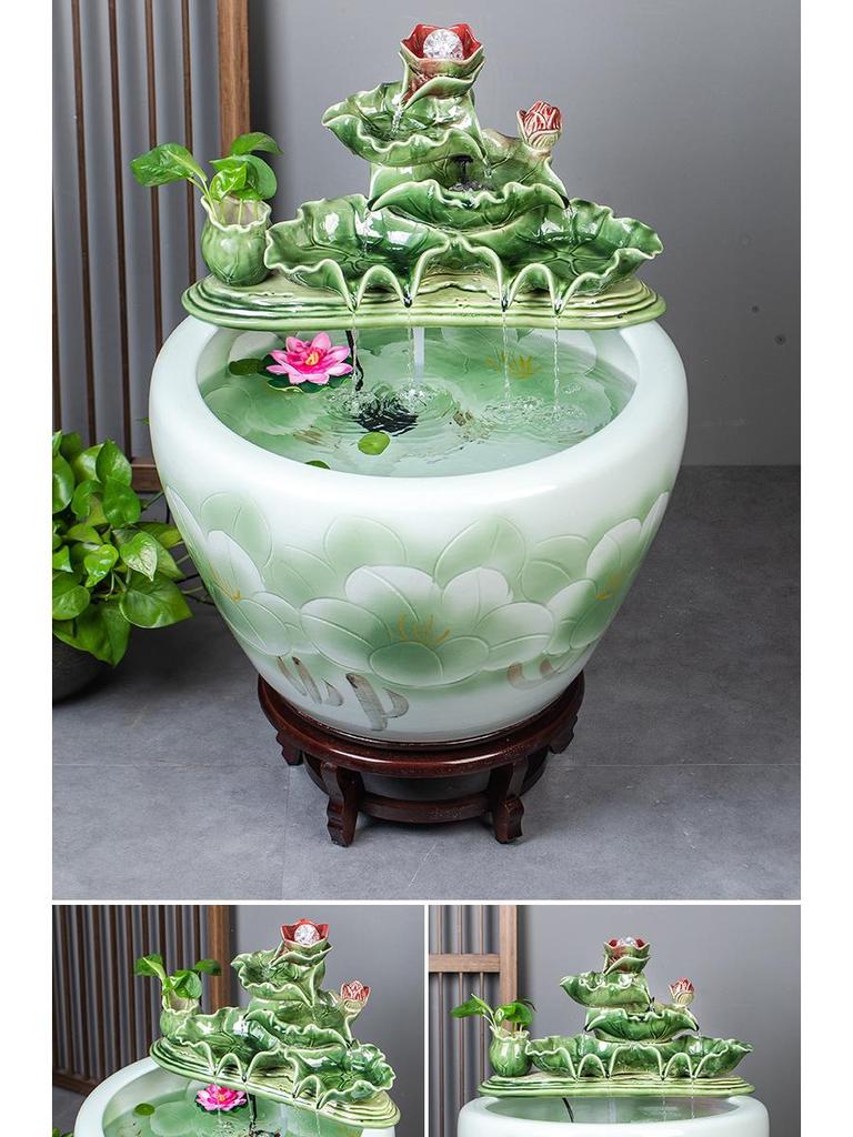 Цзиндэчжэньский аквариум для золотых рыбок: Напольный керамический водный объект для балкона, офиса или гостиной.