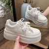 New Platform White Shoes Women's Versatile Round Head Small 7cm Height Increase Breathable Casual Sports Board Shoes